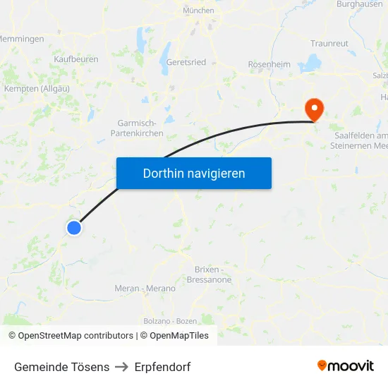 Gemeinde Tösens to Erpfendorf map