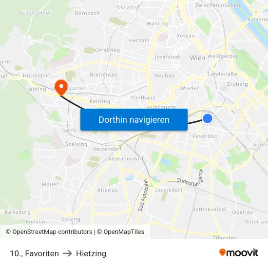 10., Favoriten to Hietzing map