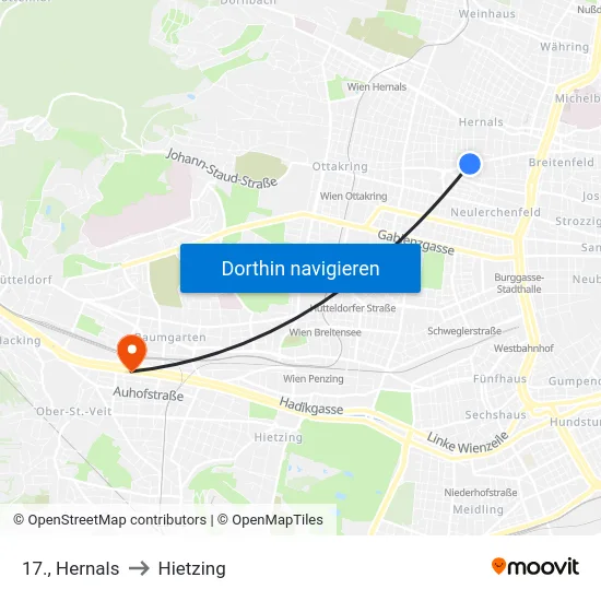 17., Hernals to Hietzing map