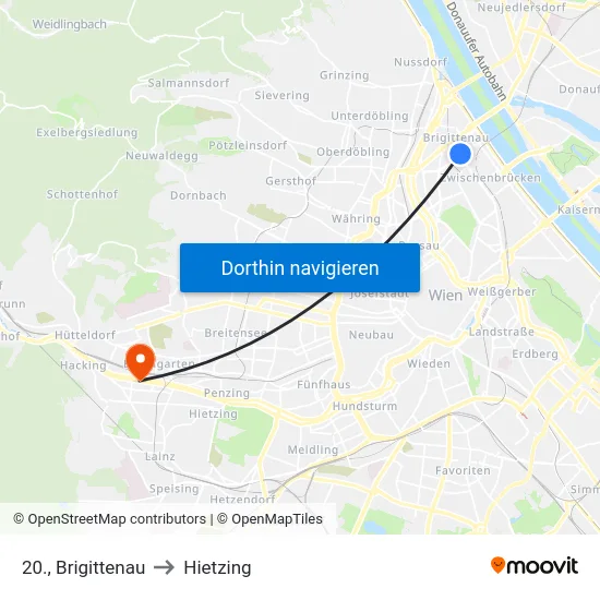 20., Brigittenau to Hietzing map
