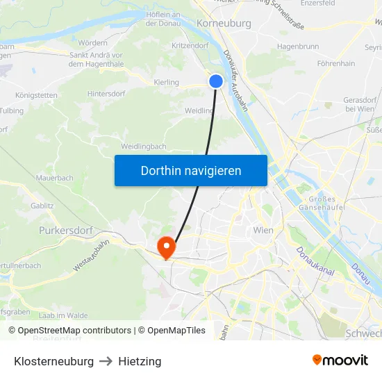 Klosterneuburg to Hietzing map