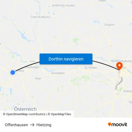 Offenhausen to Hietzing map