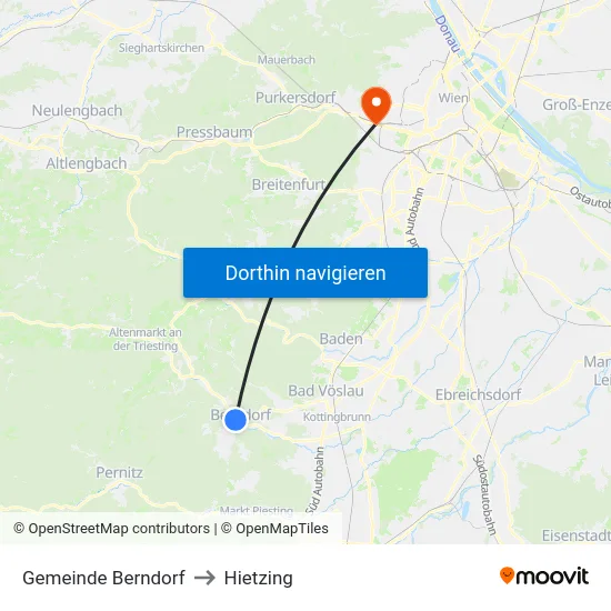 Gemeinde Berndorf to Hietzing map
