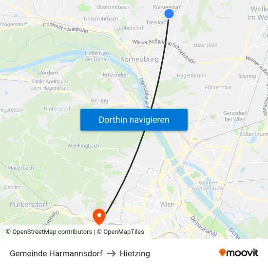 Gemeinde Harmannsdorf to Hietzing map