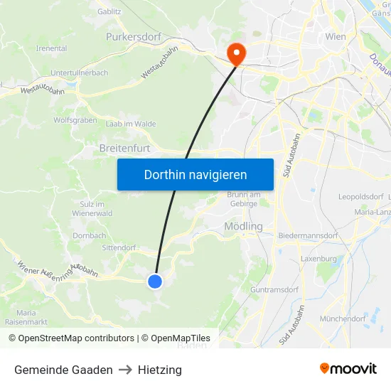 Gemeinde Gaaden to Hietzing map