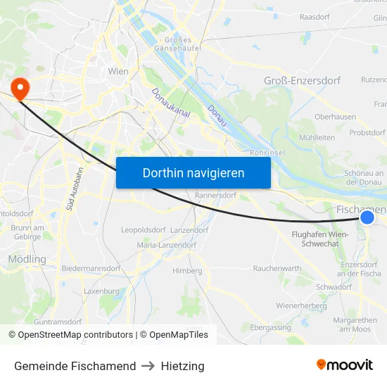 Gemeinde Fischamend to Hietzing map