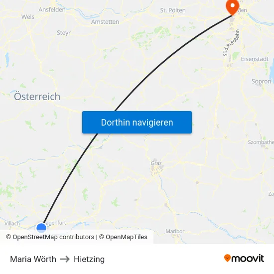 Maria Wörth to Hietzing map