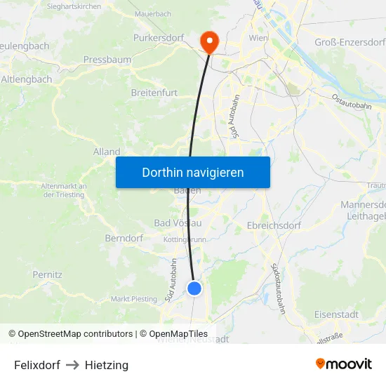 Felixdorf to Hietzing map