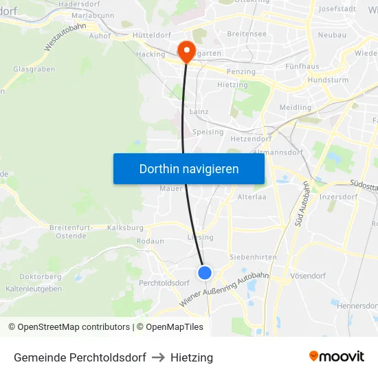 Gemeinde Perchtoldsdorf to Hietzing map