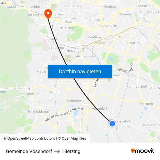 Gemeinde Vösendorf to Hietzing map