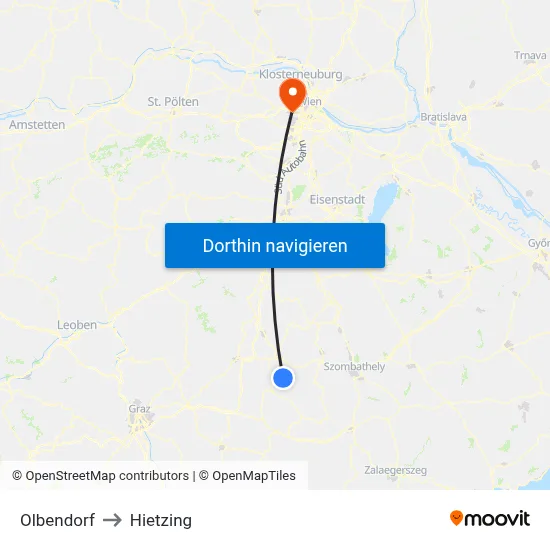 Olbendorf to Hietzing map