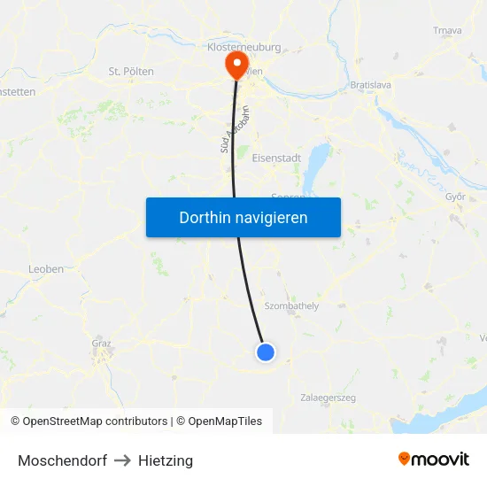 Moschendorf to Hietzing map