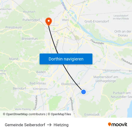 Gemeinde Seibersdorf to Hietzing map
