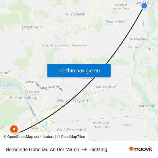 Gemeinde Hohenau An Der March to Hietzing map
