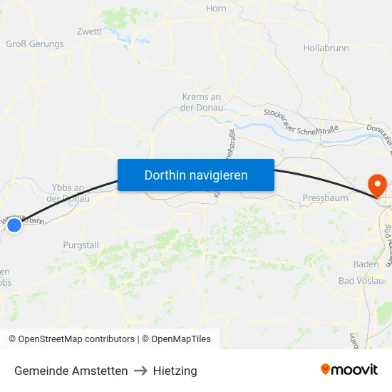 Gemeinde Amstetten to Hietzing map