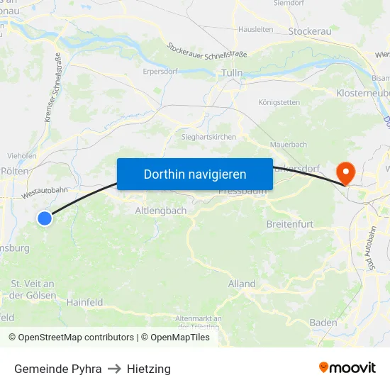 Gemeinde Pyhra to Hietzing map