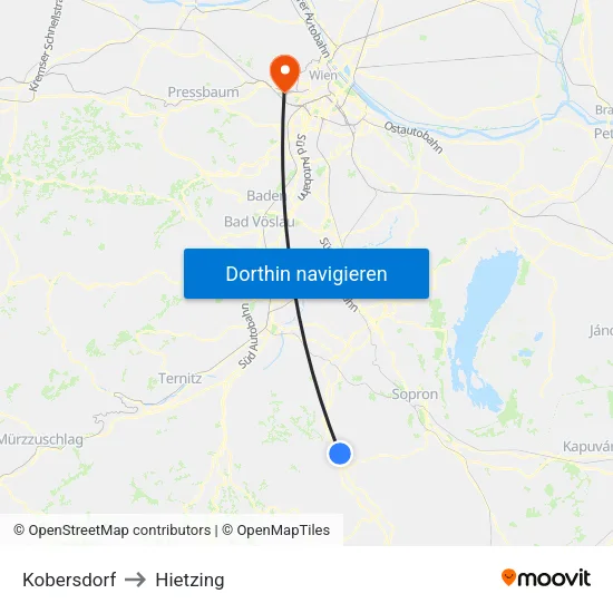 Kobersdorf to Hietzing map