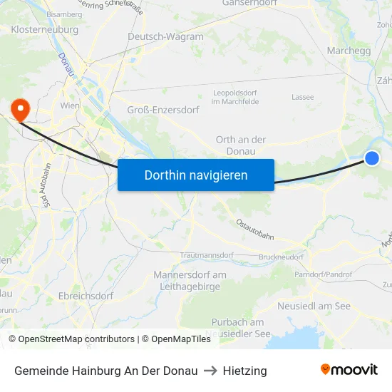 Gemeinde Hainburg An Der Donau to Hietzing map