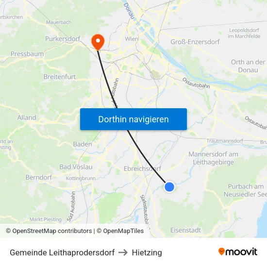 Gemeinde Leithaprodersdorf to Hietzing map