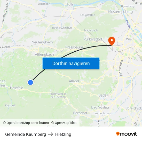 Gemeinde Kaumberg to Hietzing map