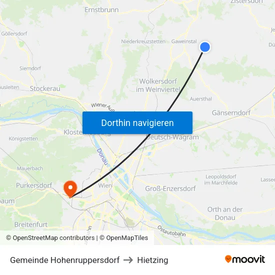 Gemeinde Hohenruppersdorf to Hietzing map
