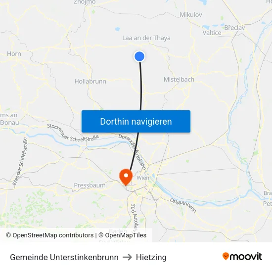 Gemeinde Unterstinkenbrunn to Hietzing map