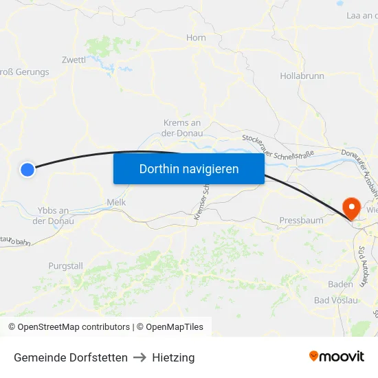 Gemeinde Dorfstetten to Hietzing map