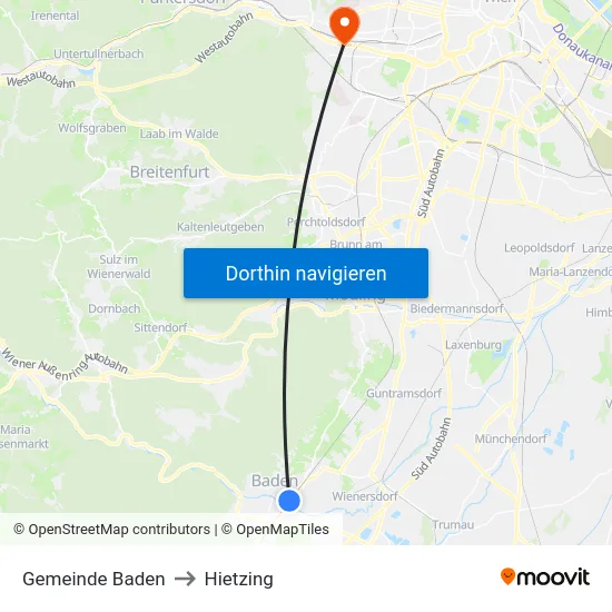 Gemeinde Baden to Hietzing map
