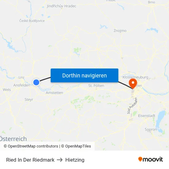 Ried In Der Riedmark to Hietzing map