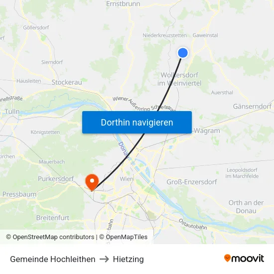 Gemeinde Hochleithen to Hietzing map