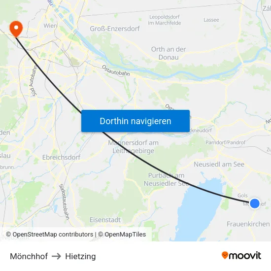 Mönchhof to Hietzing map