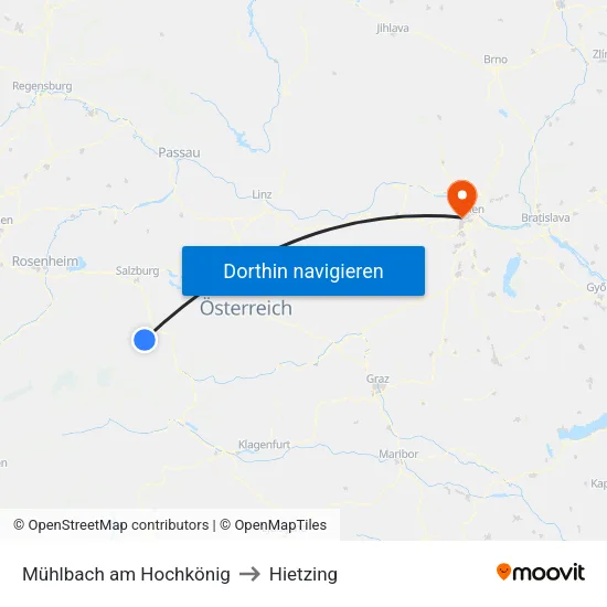 Mühlbach am Hochkönig to Hietzing map