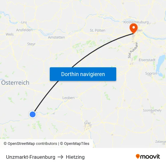 Unzmarkt-Frauenburg to Hietzing map