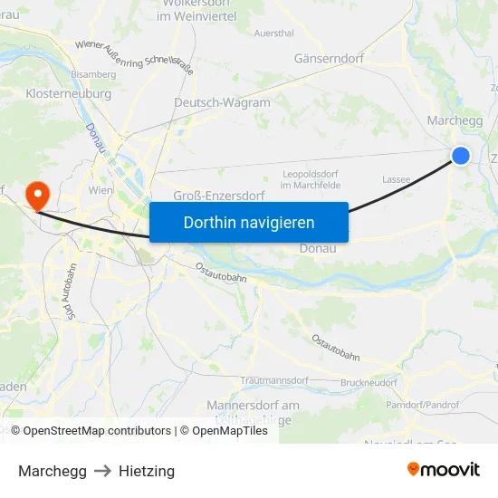 Marchegg to Hietzing map