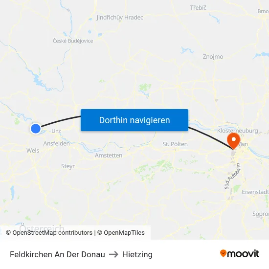 Feldkirchen An Der Donau to Hietzing map