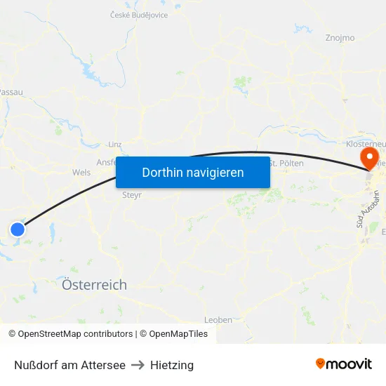 Nußdorf am Attersee to Hietzing map