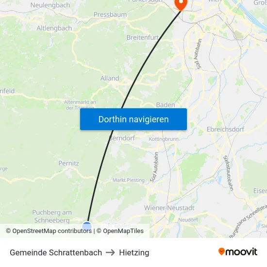 Gemeinde Schrattenbach to Hietzing map