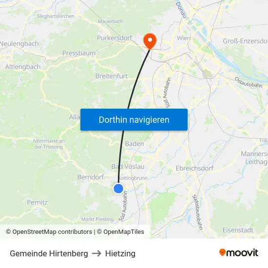 Gemeinde Hirtenberg to Hietzing map
