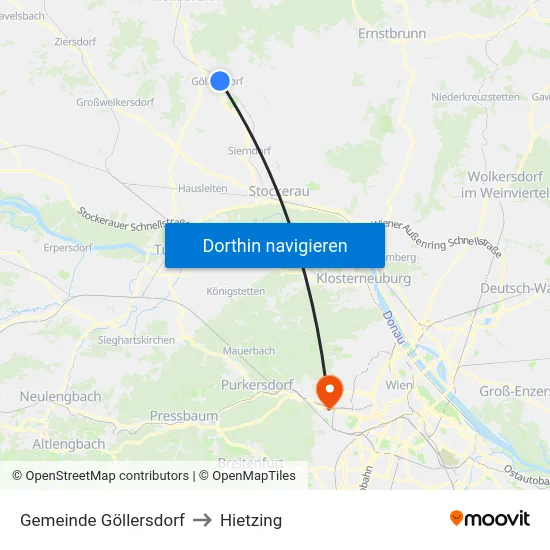 Gemeinde Göllersdorf to Hietzing map