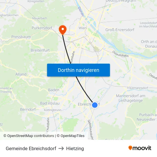 Gemeinde Ebreichsdorf to Hietzing map