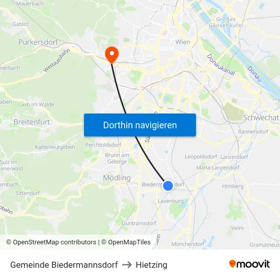 Gemeinde Biedermannsdorf to Hietzing map