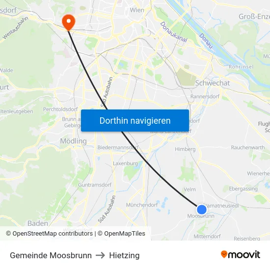 Gemeinde Moosbrunn to Hietzing map