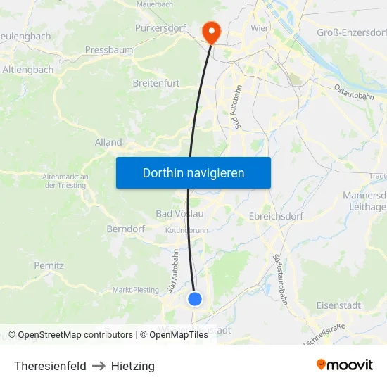Theresienfeld to Hietzing map