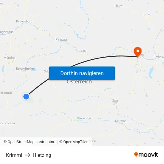Krimml to Hietzing map