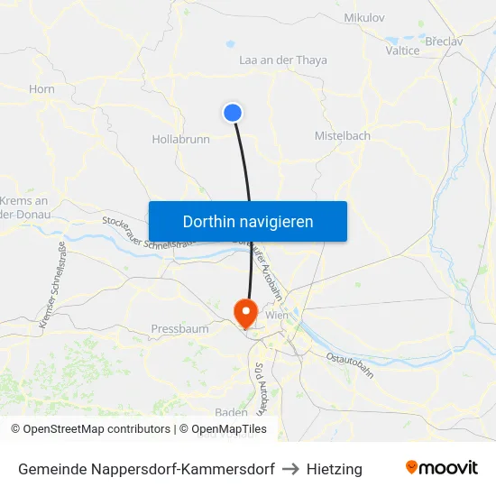 Gemeinde Nappersdorf-Kammersdorf to Hietzing map