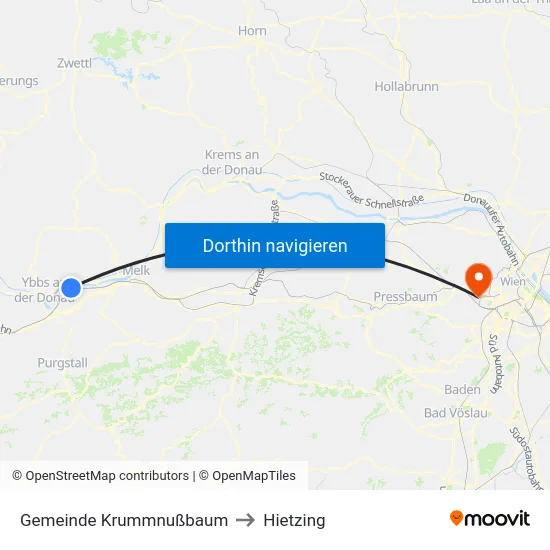 Gemeinde Krummnußbaum to Hietzing map