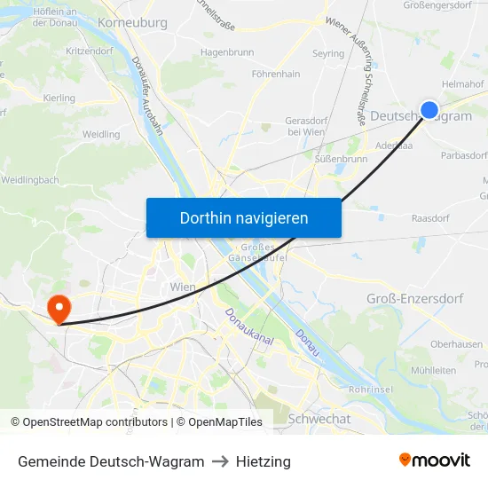 Gemeinde Deutsch-Wagram to Hietzing map