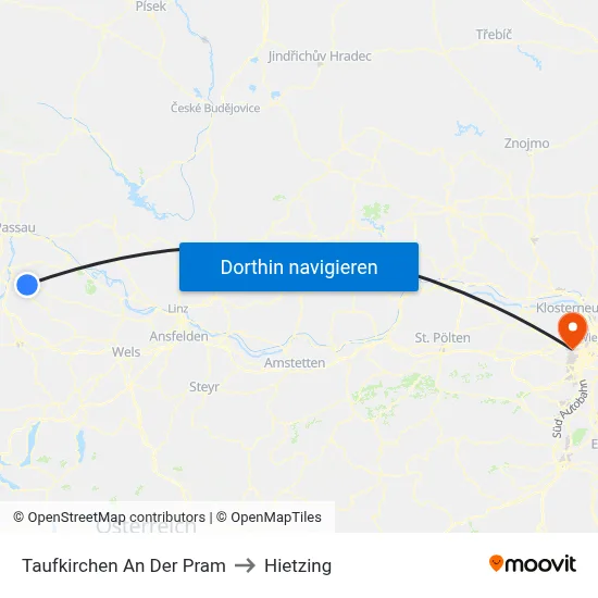 Taufkirchen An Der Pram to Hietzing map