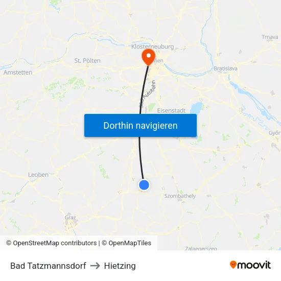 Bad Tatzmannsdorf to Hietzing map