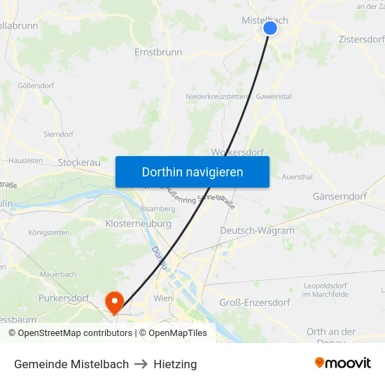 Gemeinde Mistelbach to Hietzing map